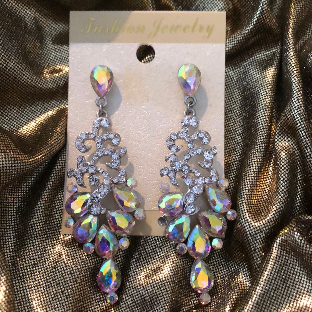 💃Iridescent Pear Shape Crystals & Rhinestone Earrings